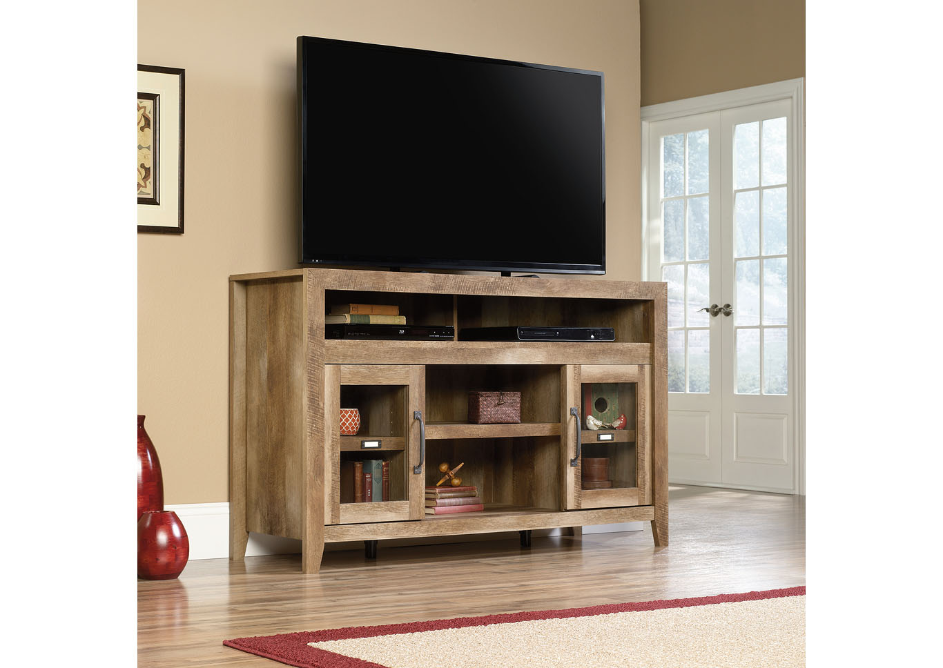 Dakota Pass Craftsman Oak Entertainment Credenza w/Fireplace,Sauder